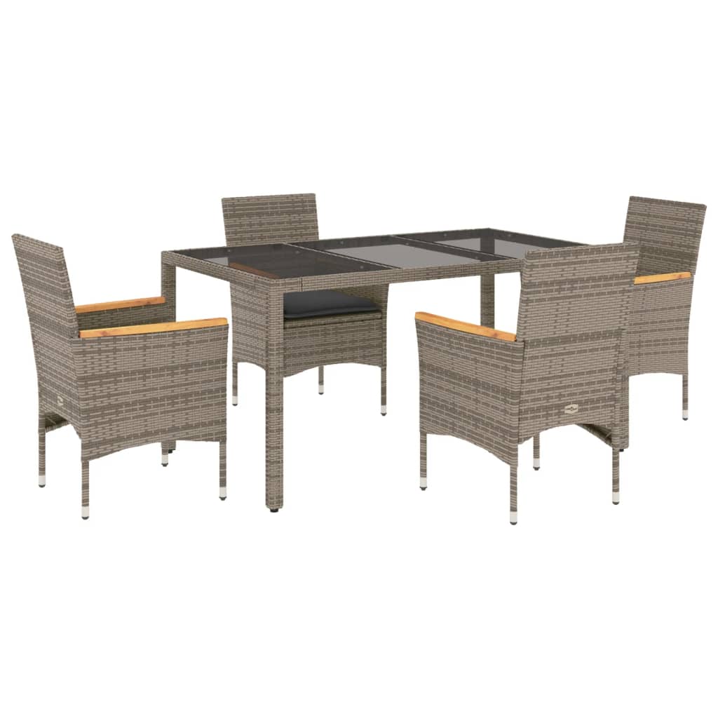 Ensemble à manger de jardin et coussins 5 pcs gris rotin verre