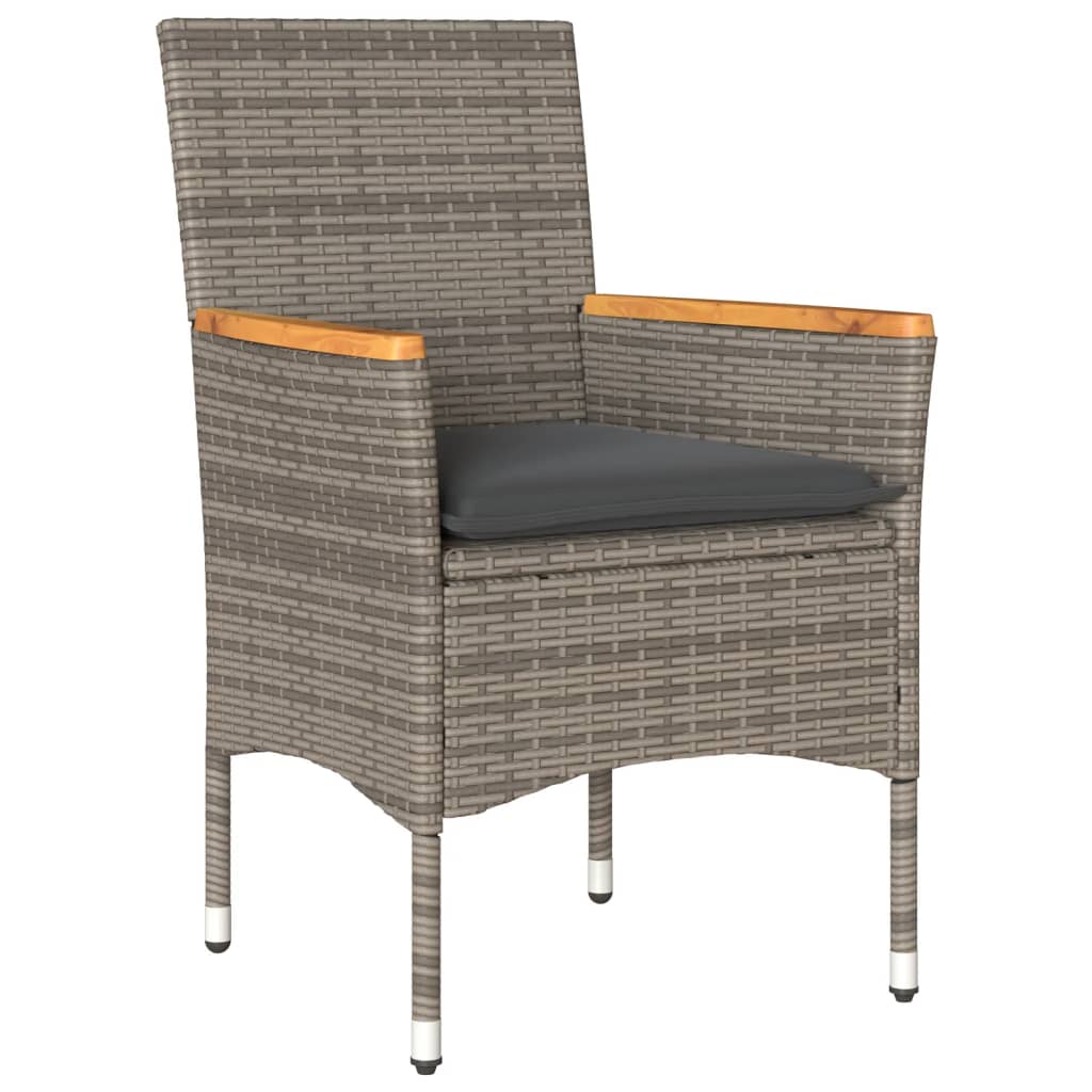 Ensemble à manger de jardin et coussins 7 pcs gris rotin verre
