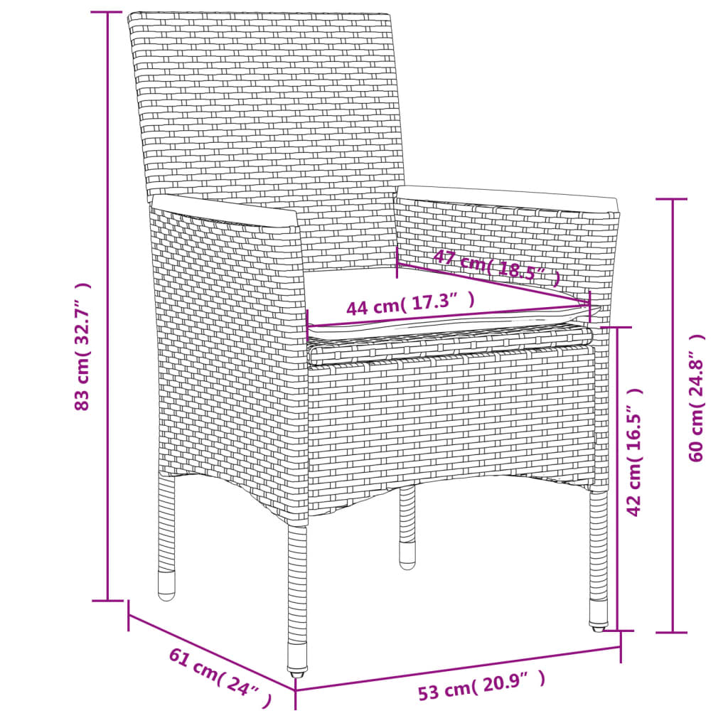 Ensemble à manger de jardin et coussins 7 pcs gris rotin verre