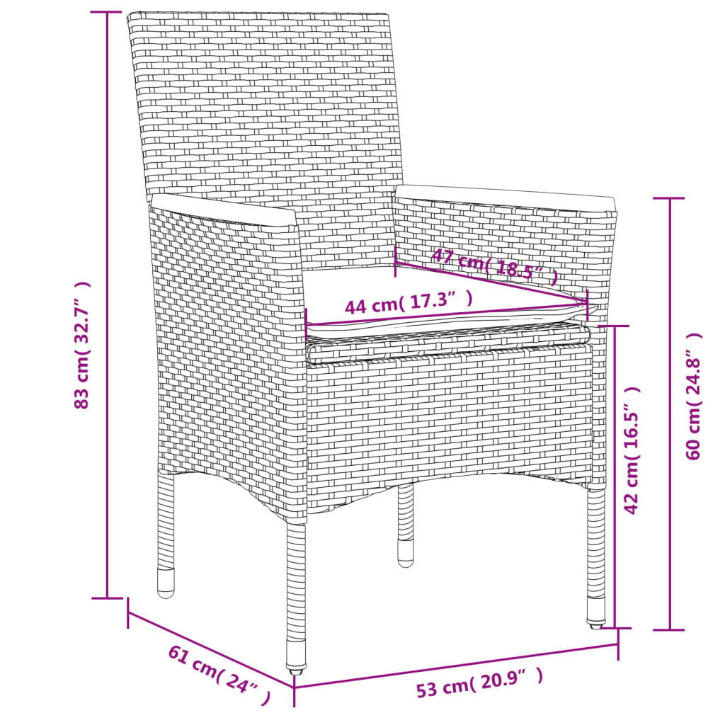 Ensemble à manger de jardin et coussins 7 pcs gris rotin verre