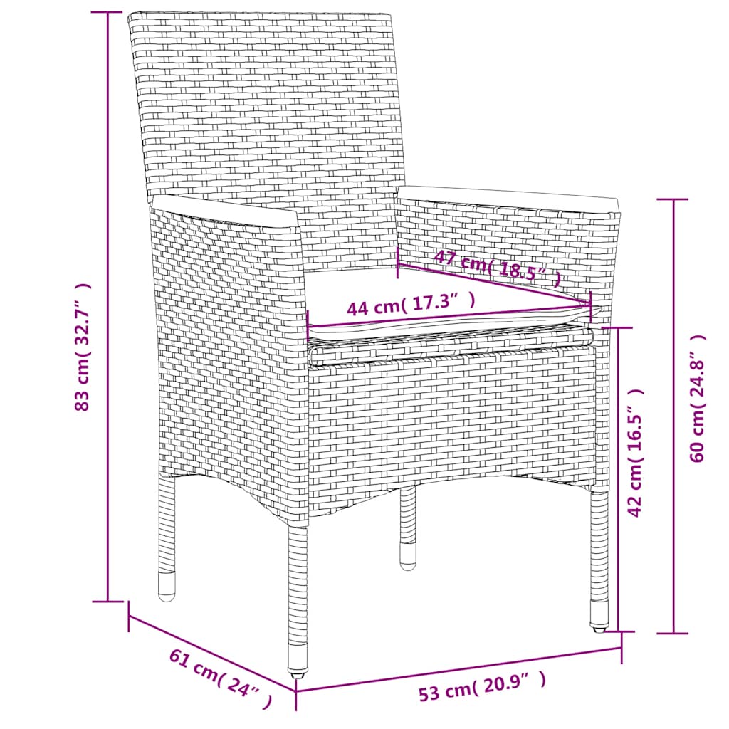 Ensemble à manger de jardin et coussins 3 pcs noir rotin acacia