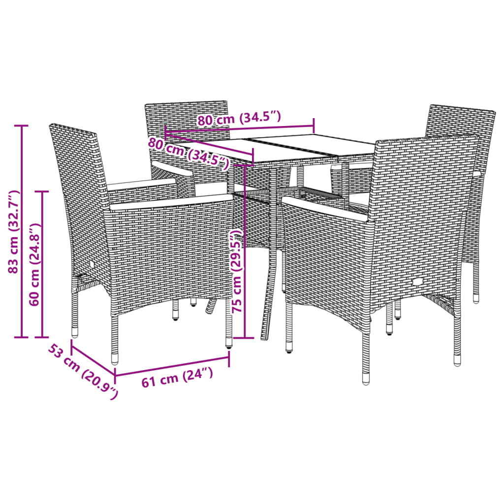 Ensemble à manger de jardin et coussins 5 pcs gris rotin acacia