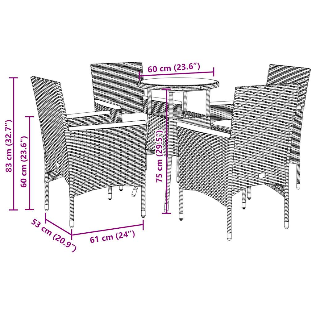 Ensemble à manger de jardin et coussins 5 pcs gris rotin acacia