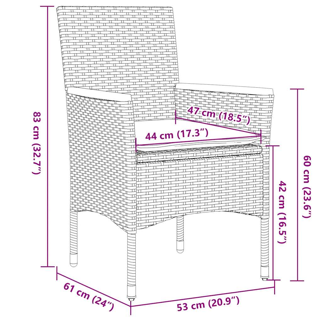 Ensemble à manger de jardin et coussins 3 pcs noir rotin verre