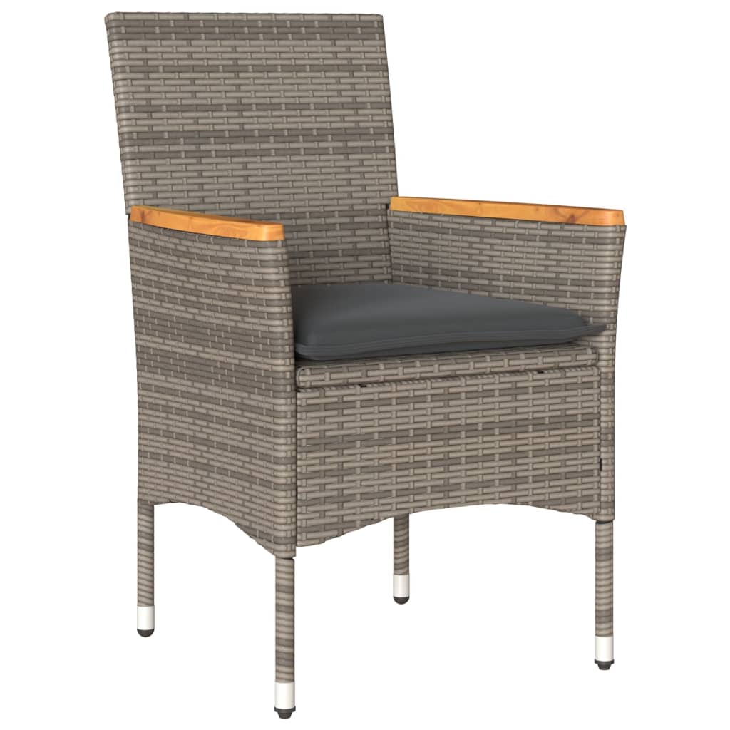 Ensemble de bistro avec coussins 3 pcs gris rotin et verre