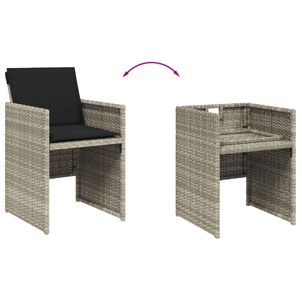 Ensemble à manger de jardin et coussins 5 pcs gris clair rotin