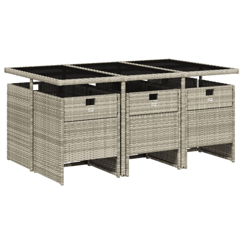 Ensemble à manger de jardin et coussins 7 pcs gris clair rotin