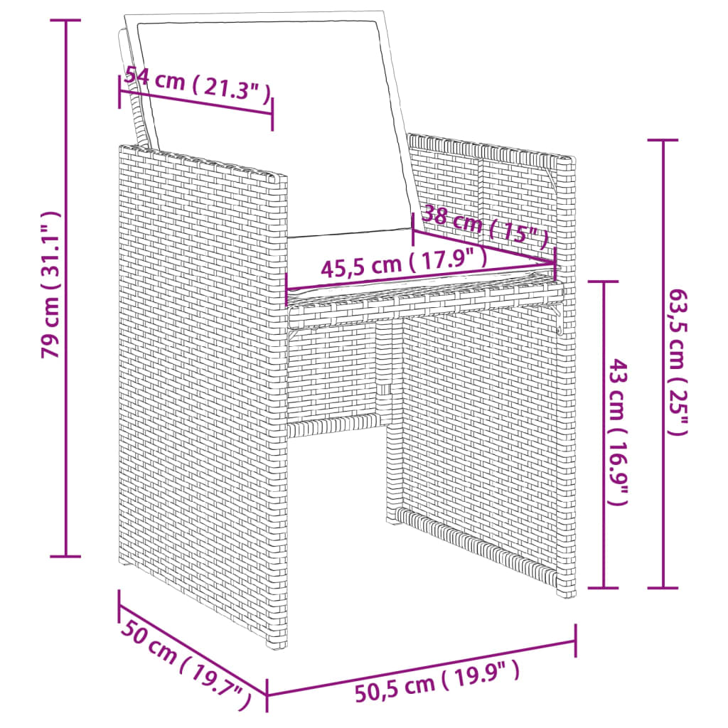 Ensemble à manger de jardin et coussins 7 pcs gris clair rotin
