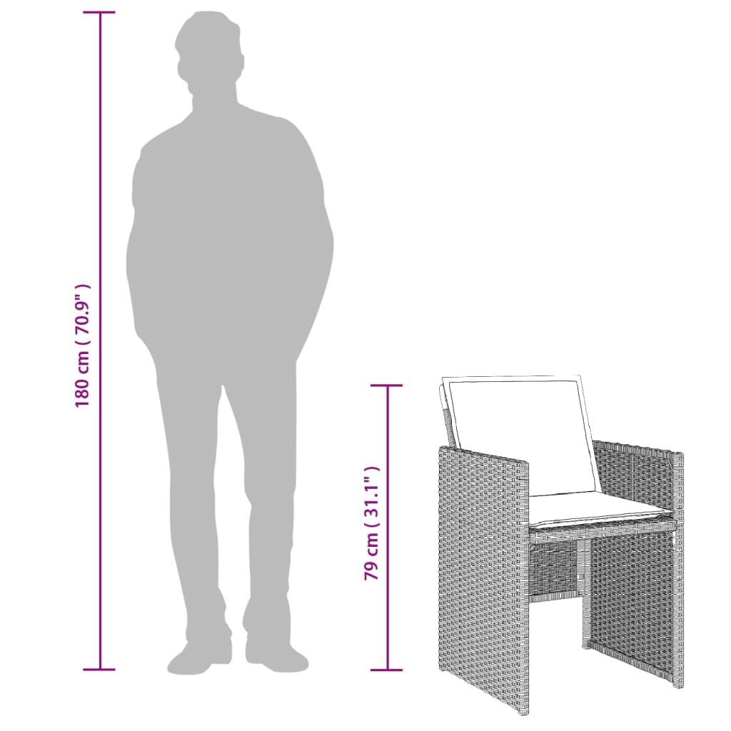 Ensemble à manger de jardin et coussins 7 pcs gris clair rotin