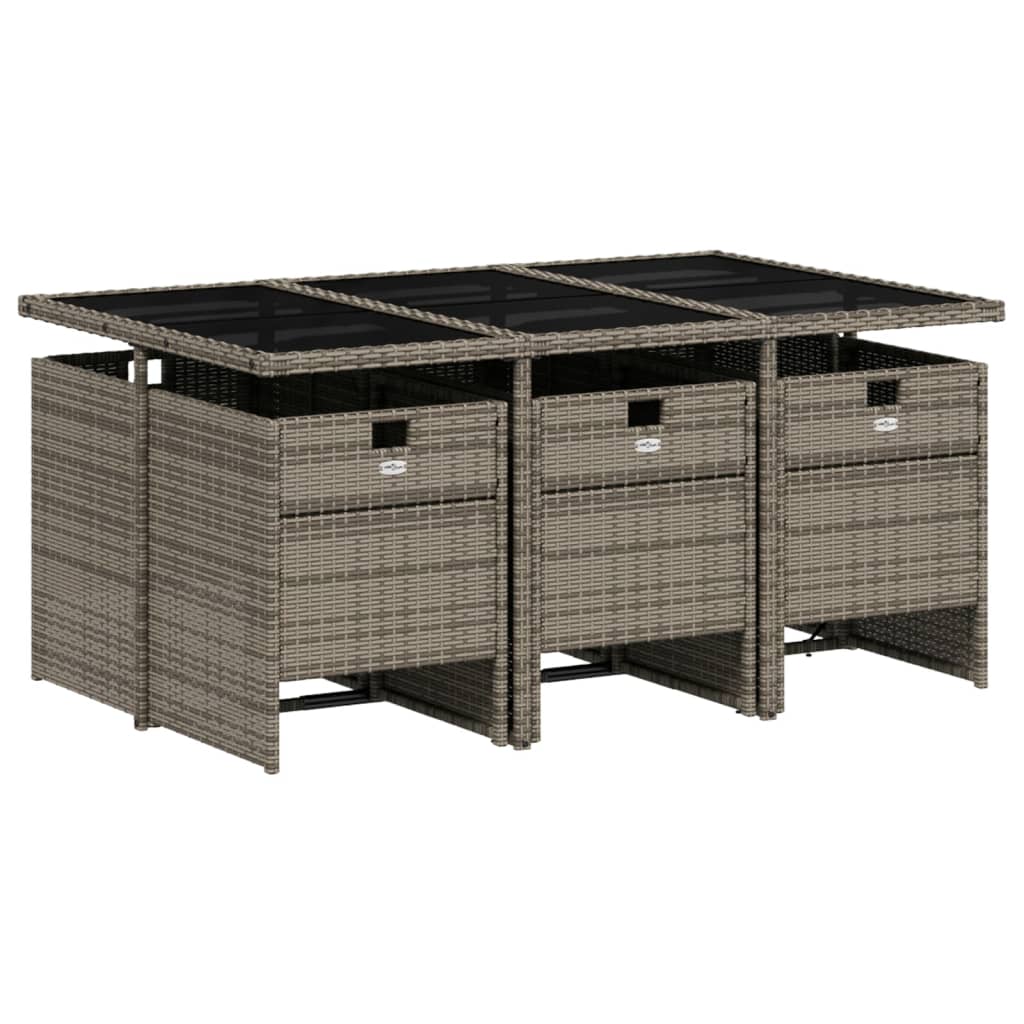 Ensemble à manger de jardin 7 pcs coussins gris résine tressée