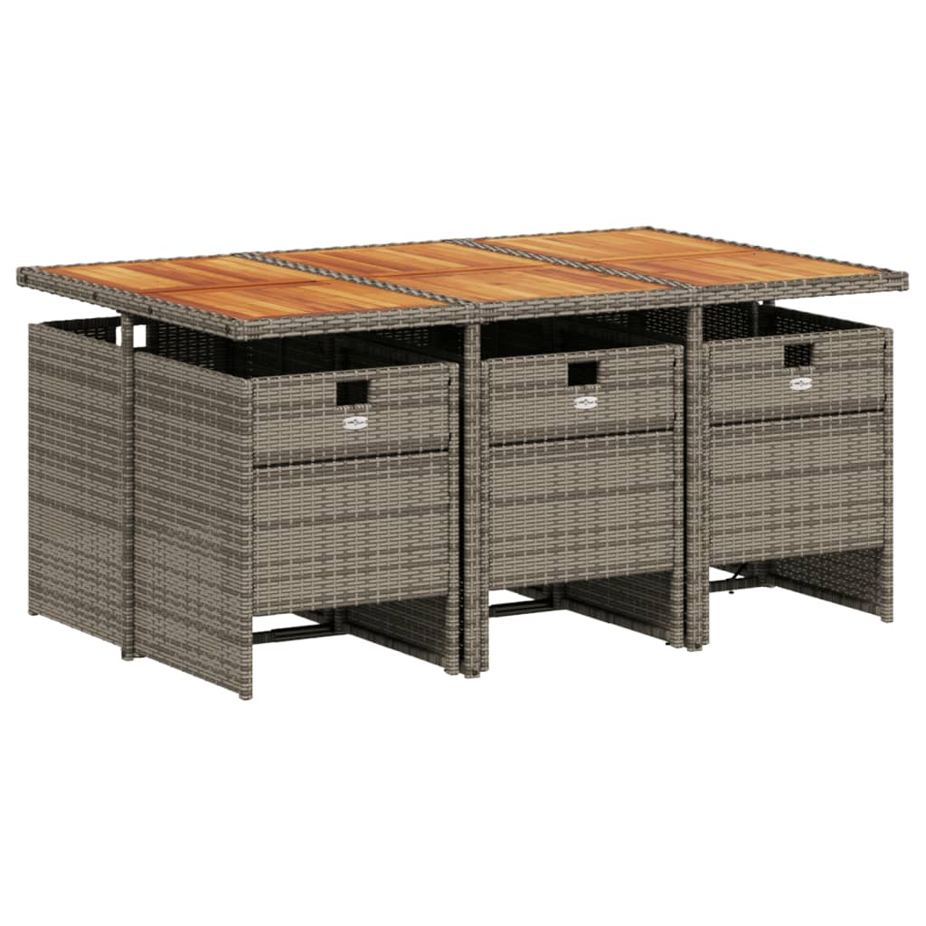 Ensemble à manger de jardin 7 pcs coussins gris résine tressée