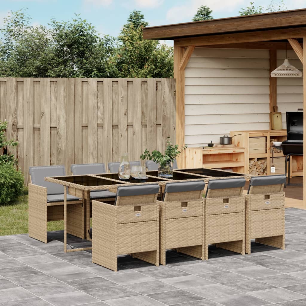 Ensemble à manger de jardin et coussins 9 pcs mélange beige - XIOS
