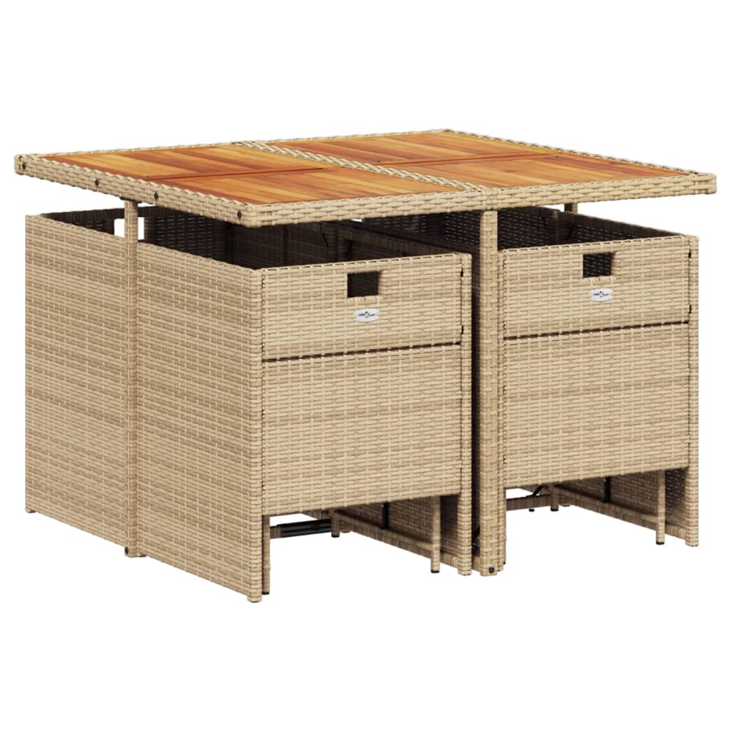 Ensemble à manger de jardin et coussins 9 pcs beige Poly rotin