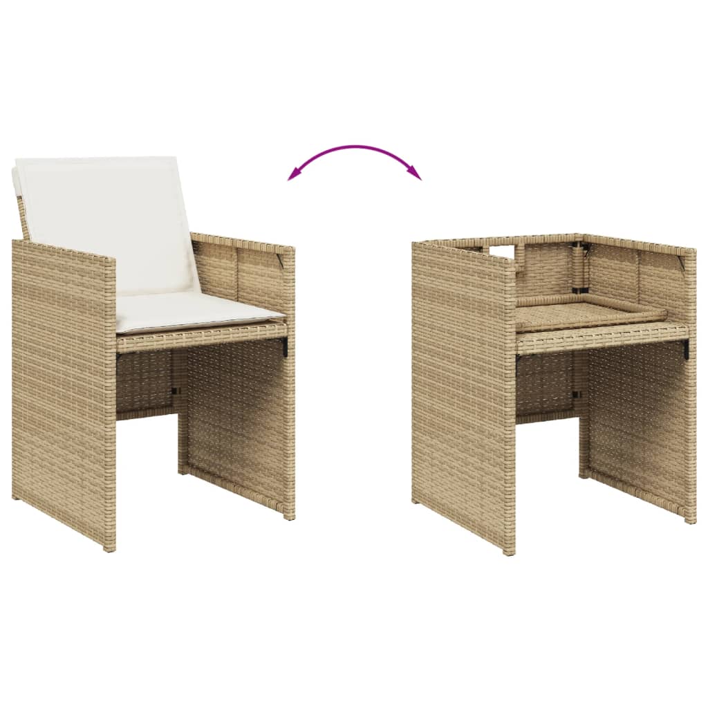 Ensemble à manger de jardin et coussins 9 pcs beige Poly rotin