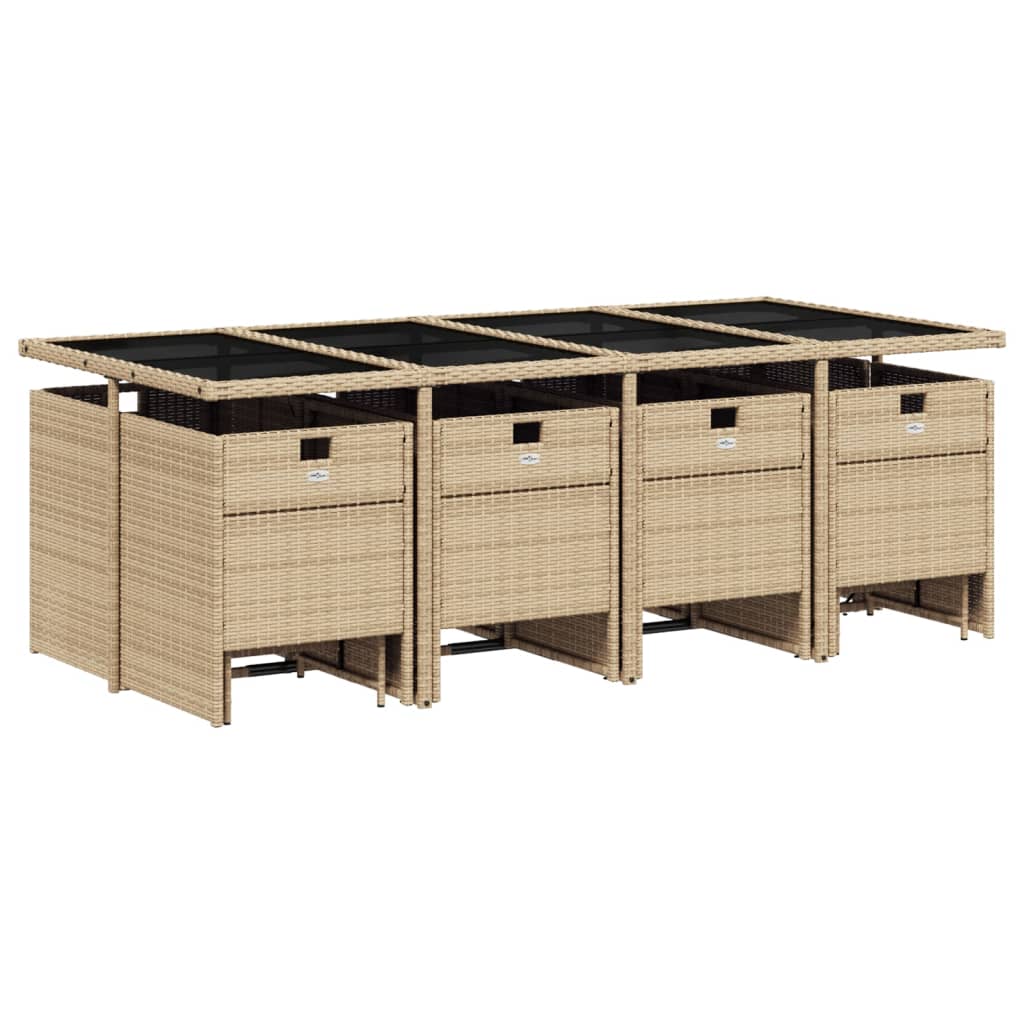 Ensemble à manger de jardin et coussins 13 pcs beige