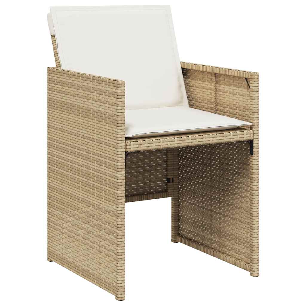 Ensemble à manger de jardin et coussins 9 pcs beige Poly rotin