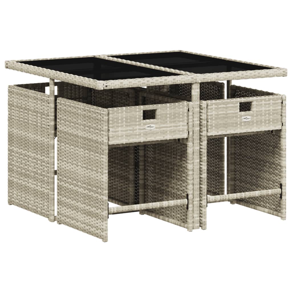 Ensemble à manger de jardin et coussins 5 pcs gris clair rotin