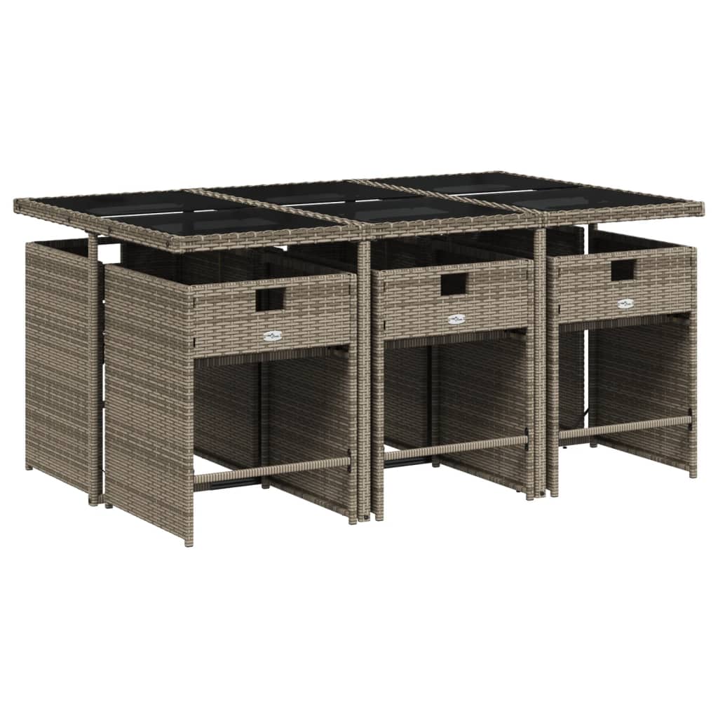 Ensemble à manger de jardin et coussins 7 pcs gris rotin