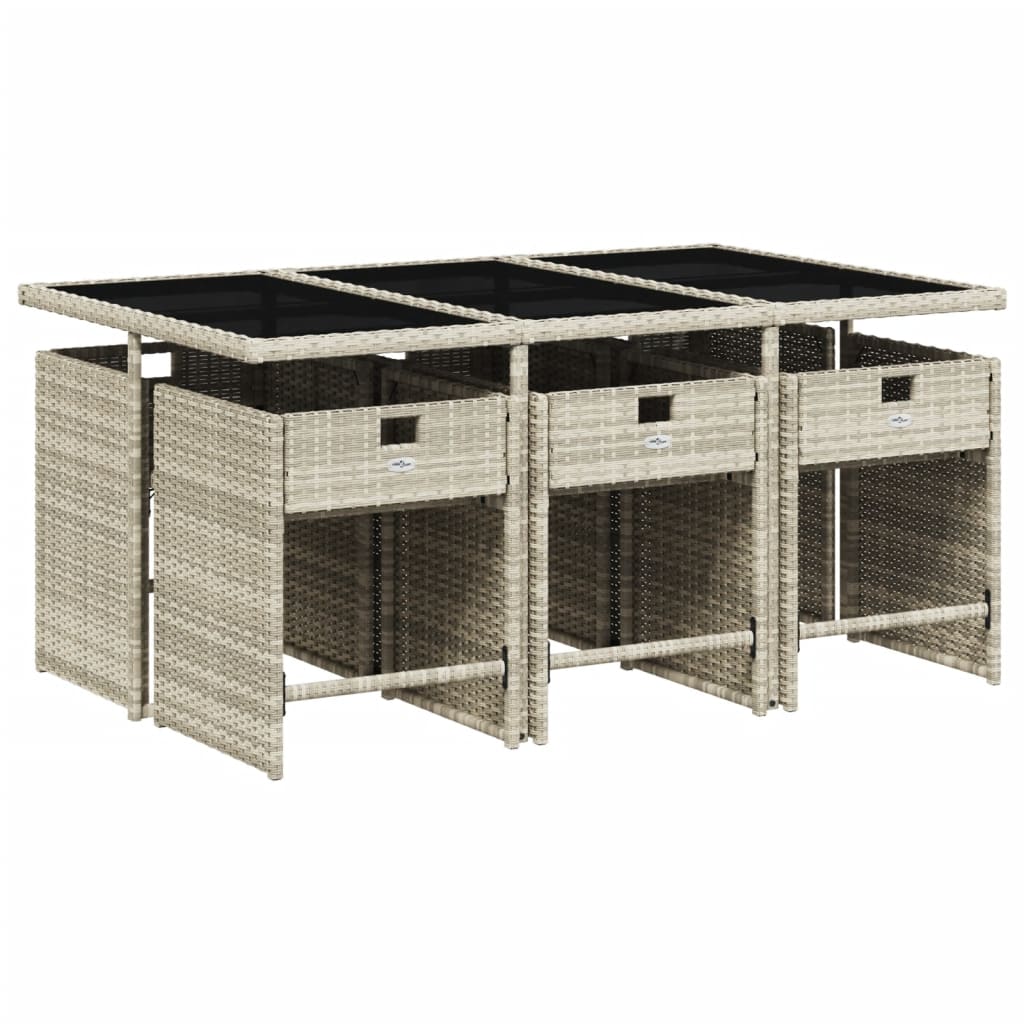 Ensemble à manger de jardin et coussins 7 pcs gris clair rotin