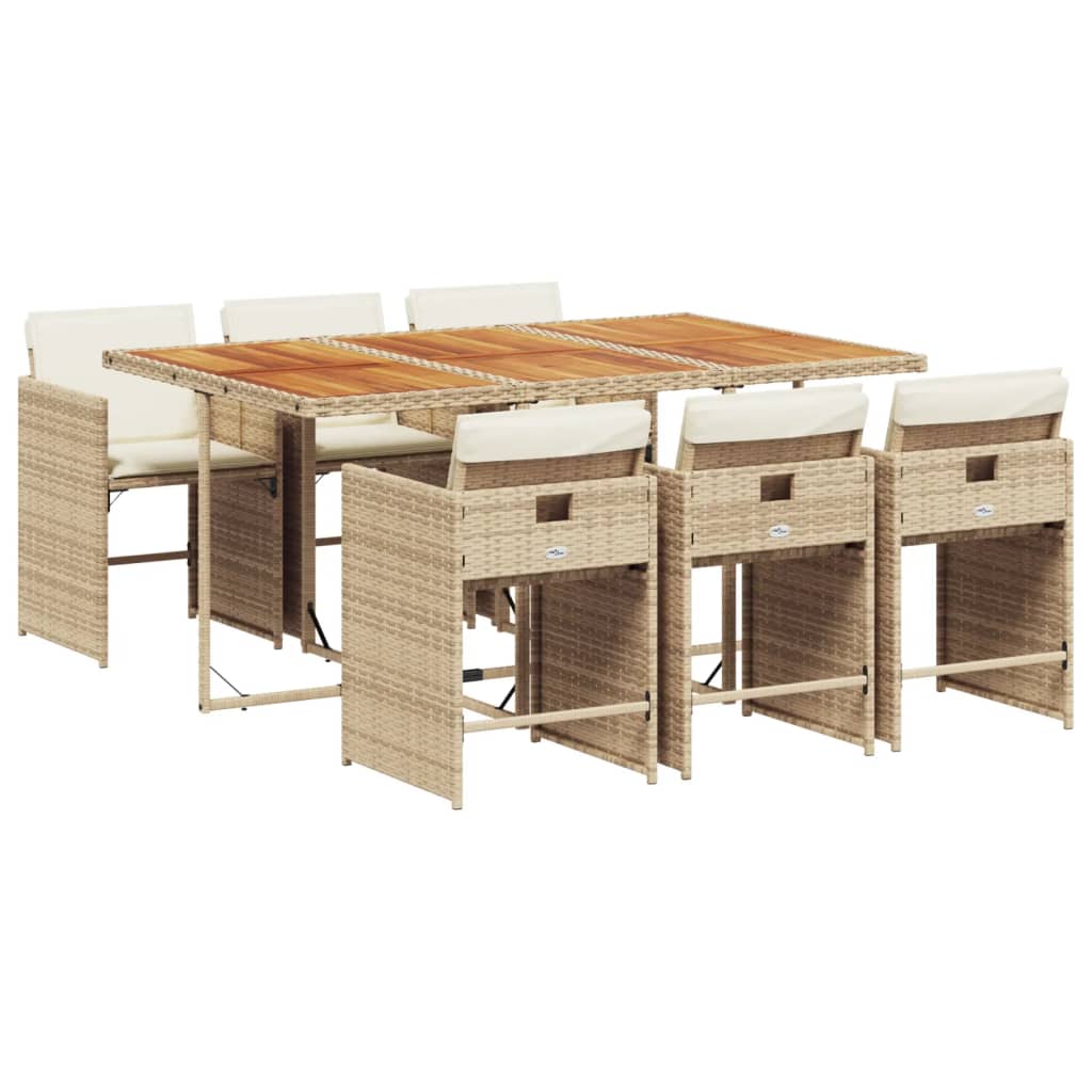 Ensemble à manger de jardin et coussins 7 pcs beige poly rotin