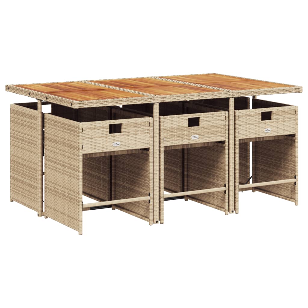 Ensemble à manger de jardin et coussins 7 pcs beige poly rotin