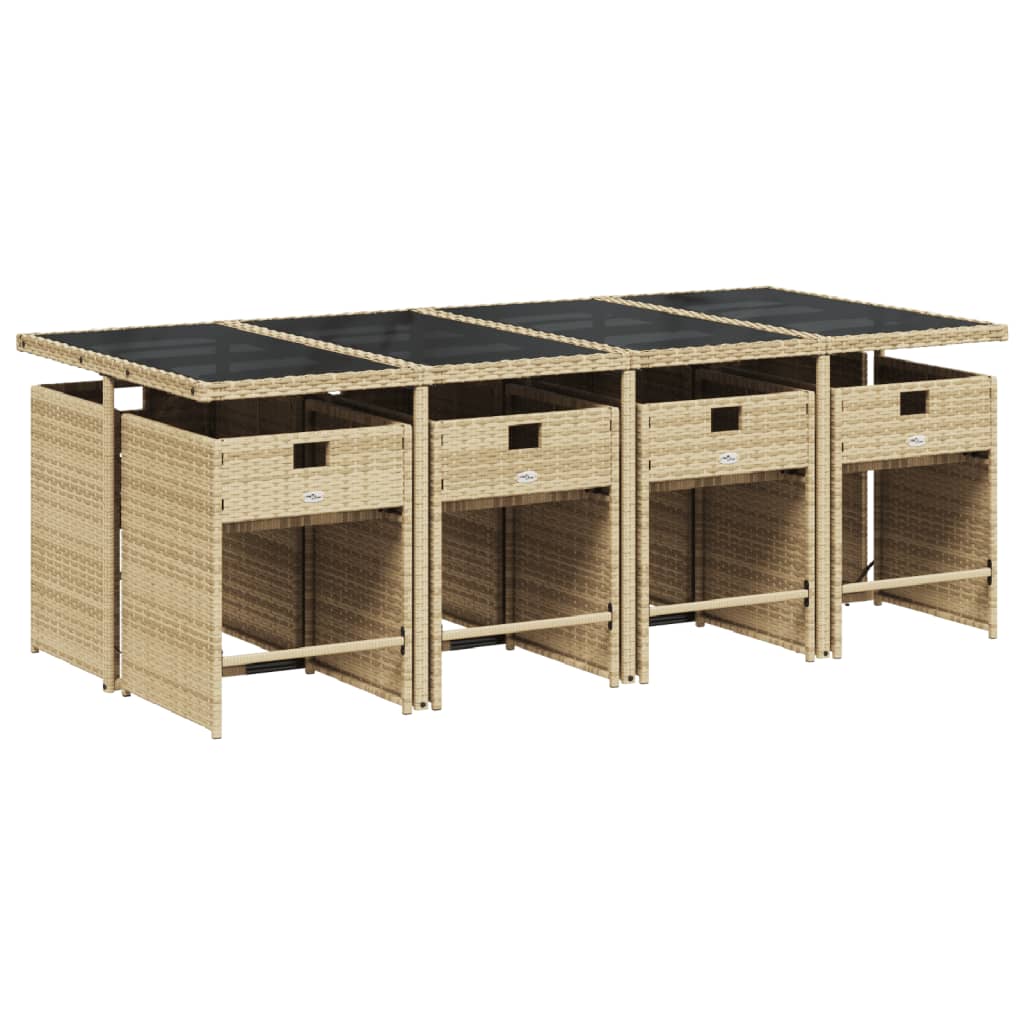 Ensemble à manger de jardin et coussins 9 pcs beige Poly rotin