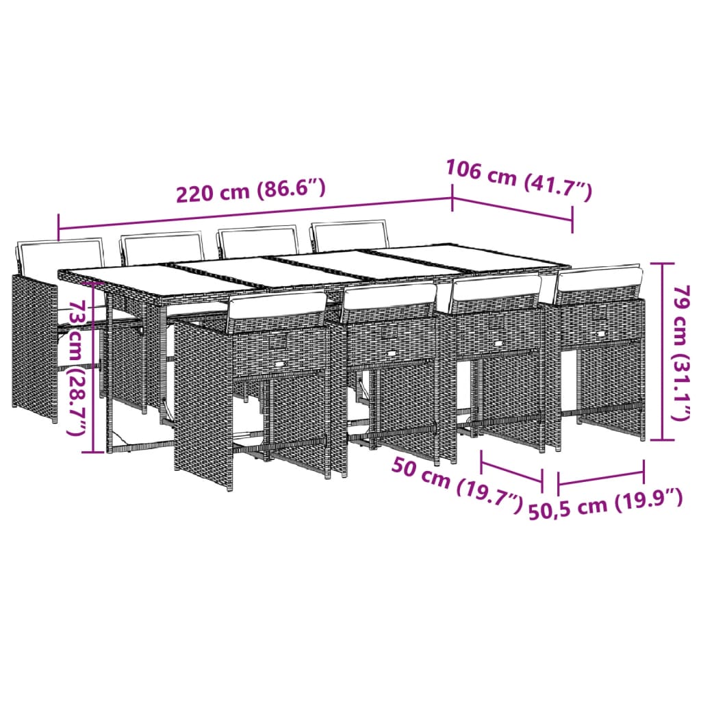 Ensemble à manger de jardin et coussins 9 pcs mélange beige