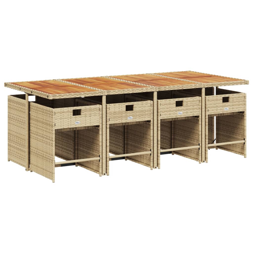 Ensemble à manger de jardin et coussins 9 pcs beige Poly rotin