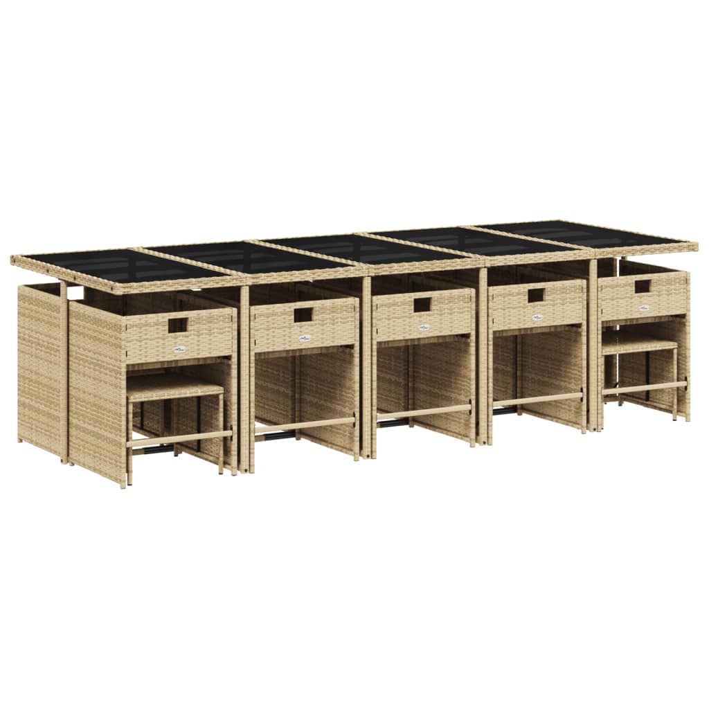 Ensemble à manger de jardin et coussins 15 pcs mélange beige