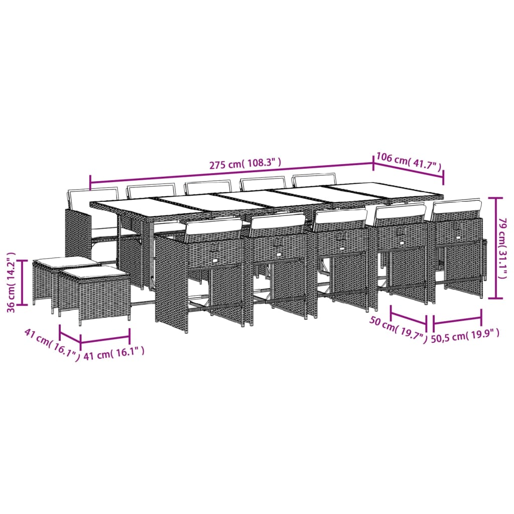 Ensemble à manger de jardin et coussins 15 pcs mélange beige