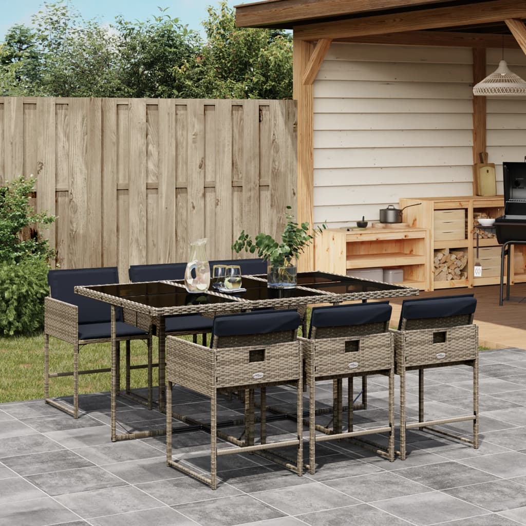 Ensemble à manger de jardin 7 pcs coussins gris résine tressée