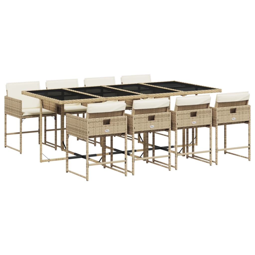 Ensemble à manger de jardin et coussins 9 pcs beige Poly rotin - XIOS