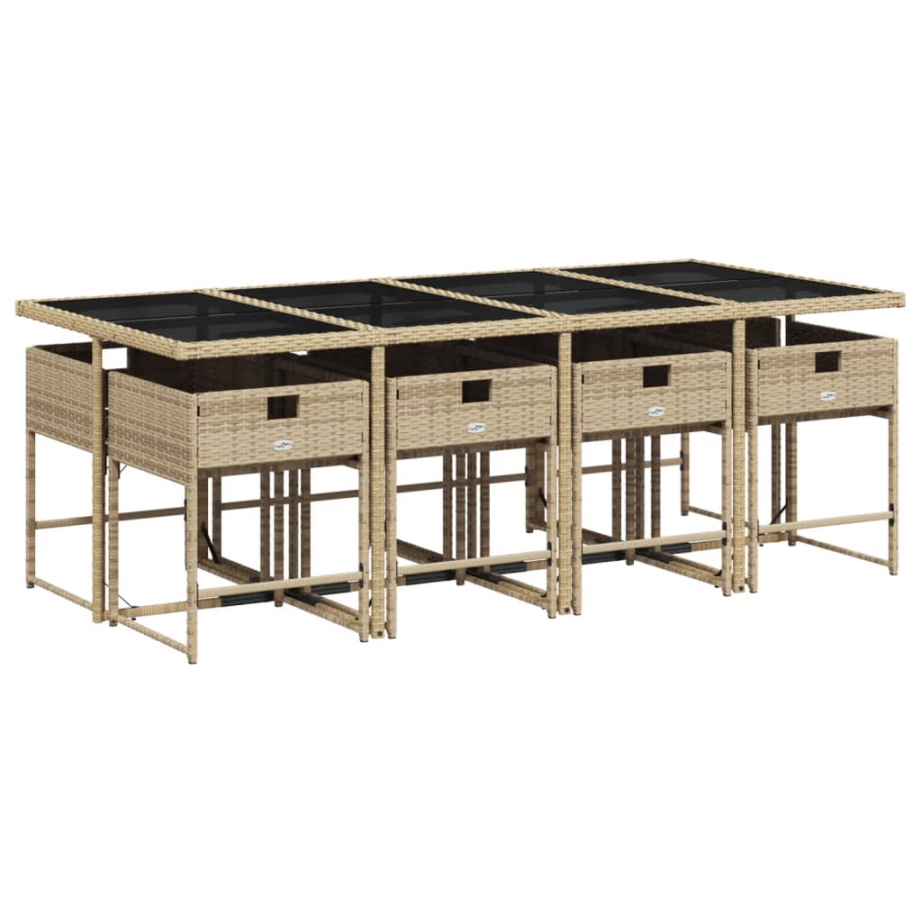 Ensemble à manger de jardin et coussins 9 pcs beige Poly rotin - XIOS