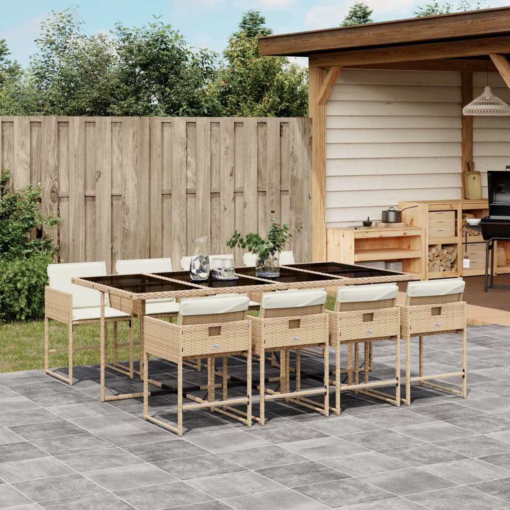 Ensemble à manger de jardin et coussins 9 pcs beige Poly rotin - XIOS