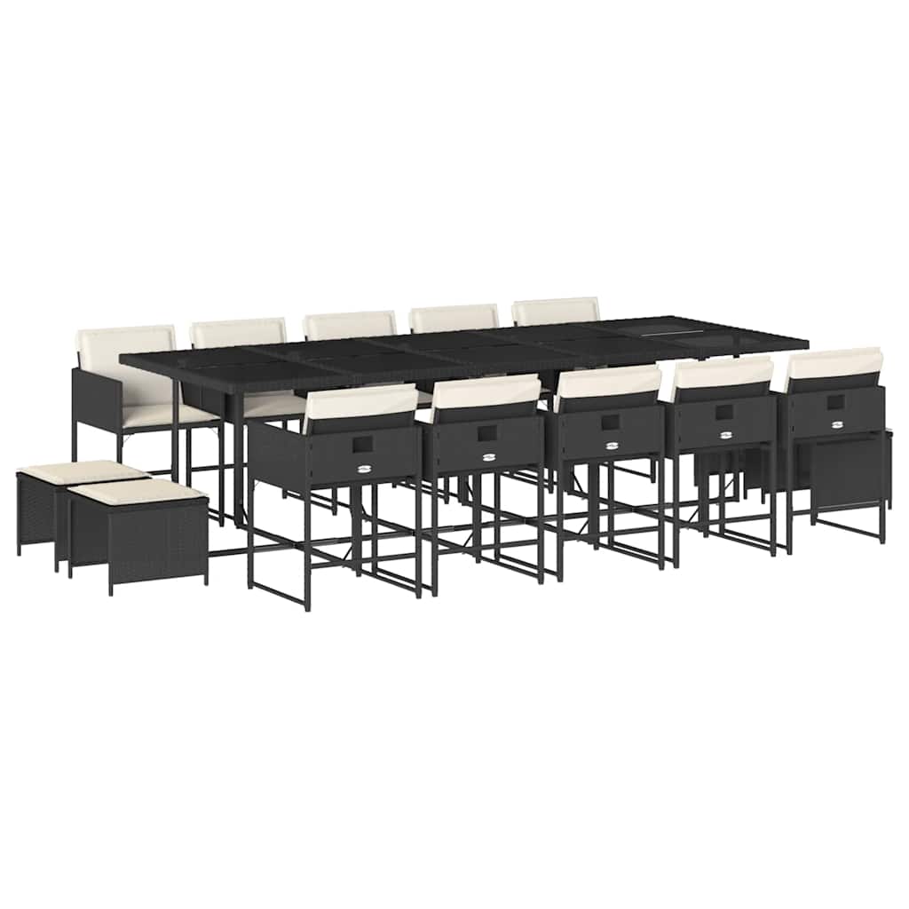 Ensemble à manger de jardin 15 pcs coussins noir résine tressée - XIOS