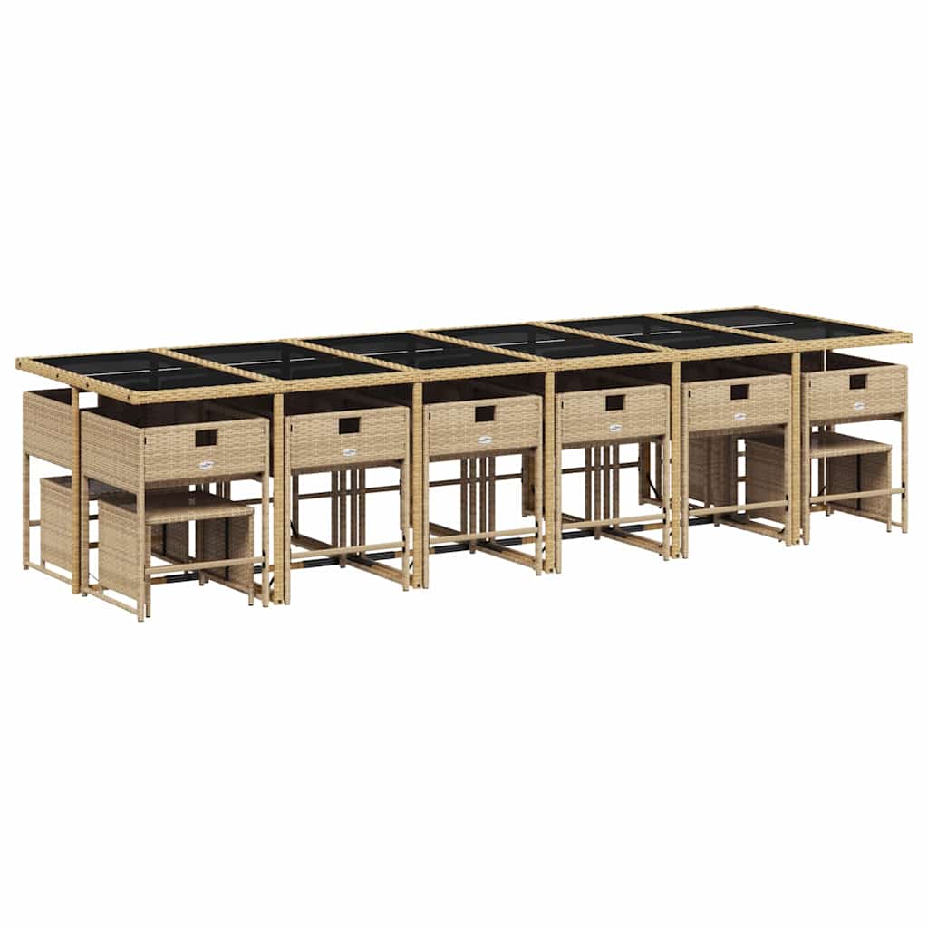 Ensemble à manger de jardin et coussins 17 pcs beige