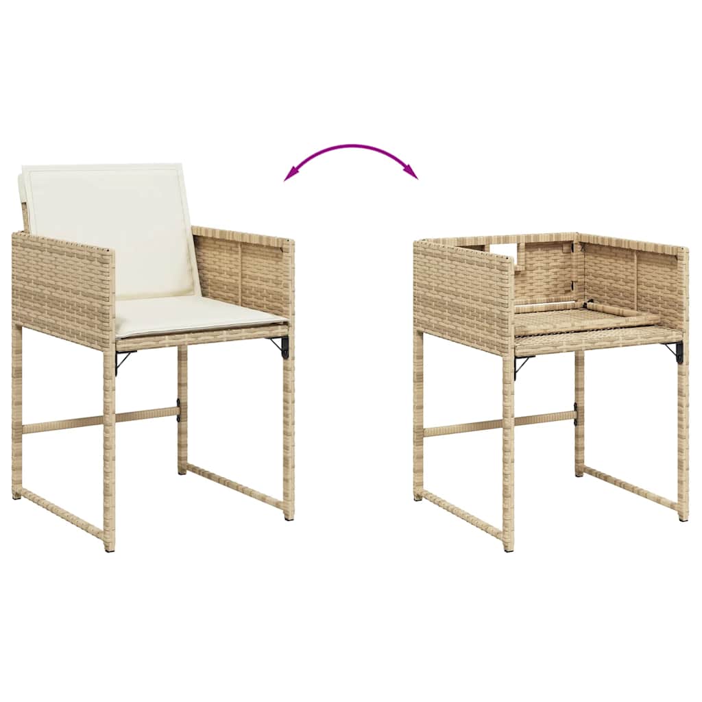 Ensemble à manger de jardin et coussins 9 pcs beige Poly rotin