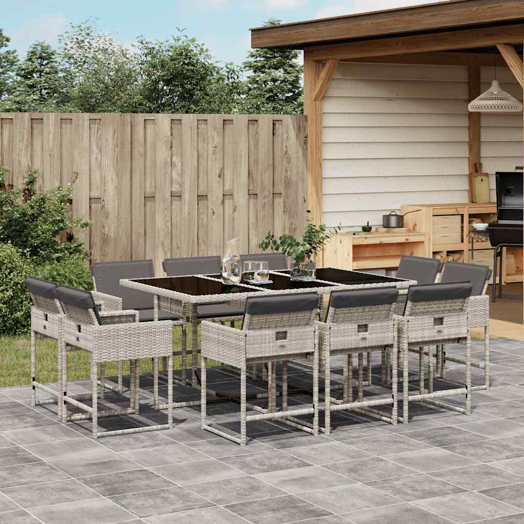 Ensemble à manger de jardin 11pcs avec coussins gris poly rotin