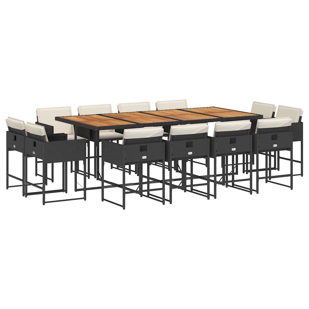 Ensemble à manger de jardin 13 pcs coussins noir résine tressée