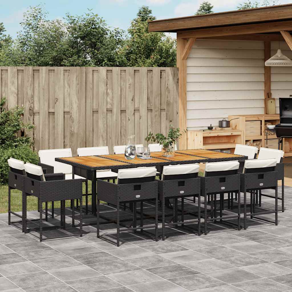 Ensemble à manger de jardin 13 pcs coussins noir résine tressée