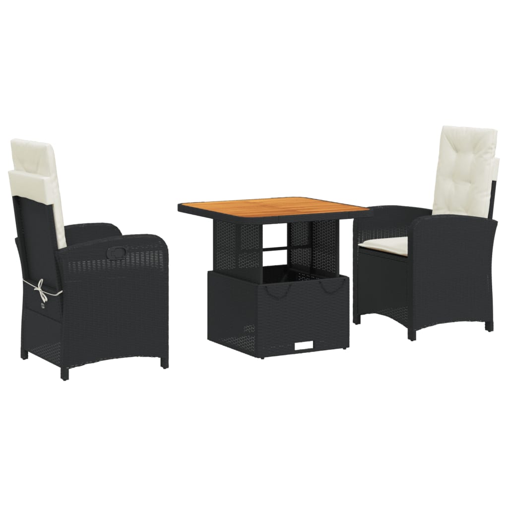 Ensemble à manger de jardin avec coussins 3 pcs Noir
