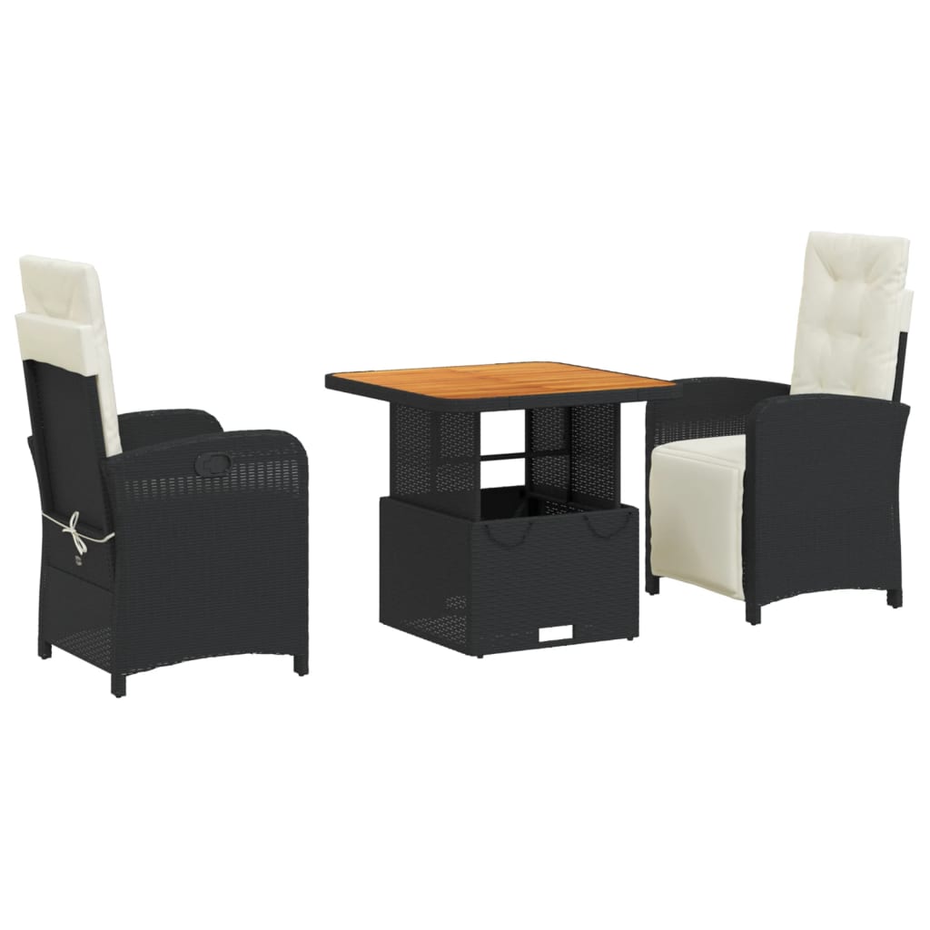 Ensemble à manger de jardin avec coussins 3 pcs Noir