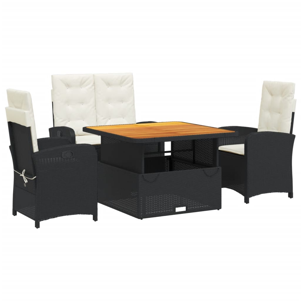 Ensemble à manger de jardin 4 pcs avec coussins noir