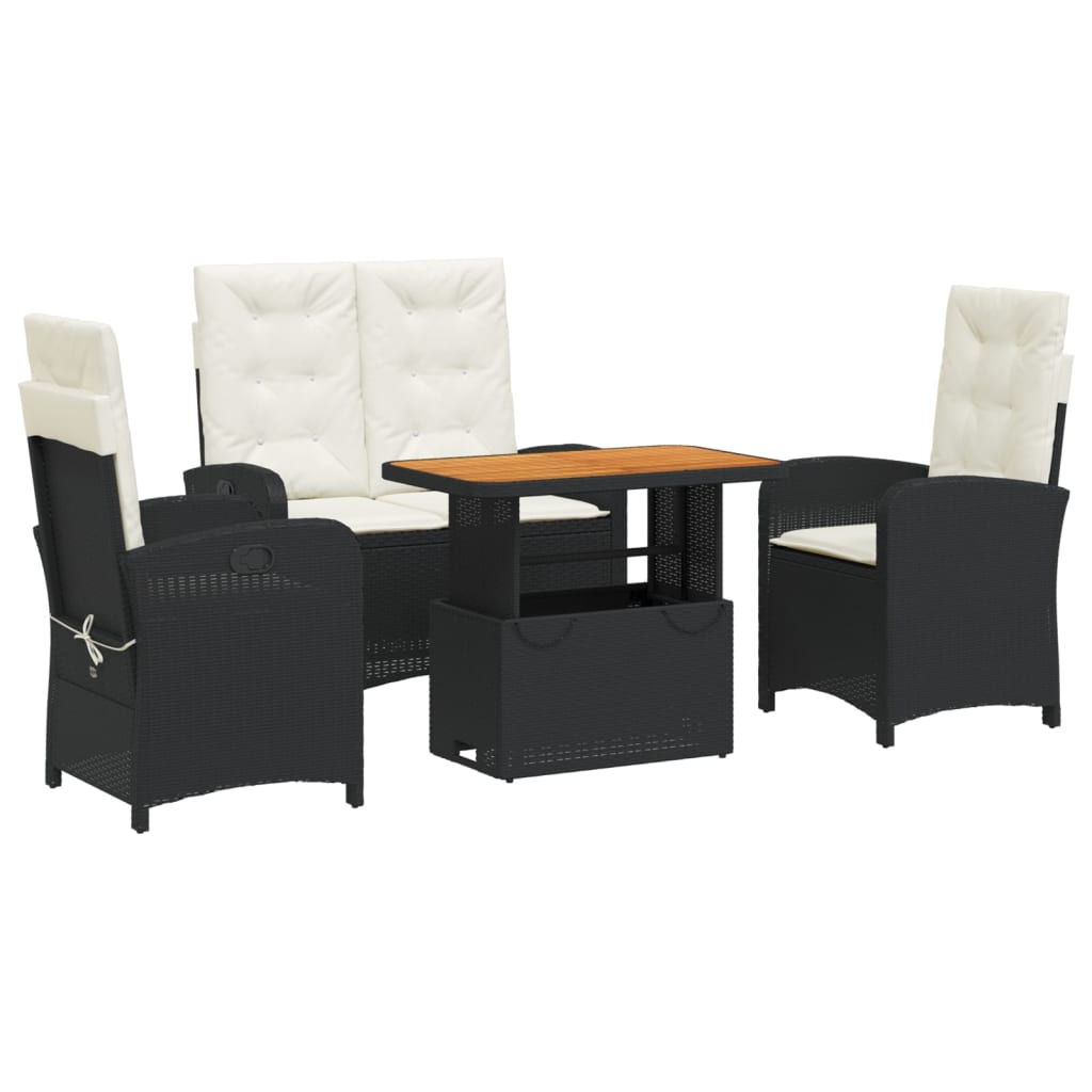Ensemble à manger de jardin 4 pcs avec coussins noir