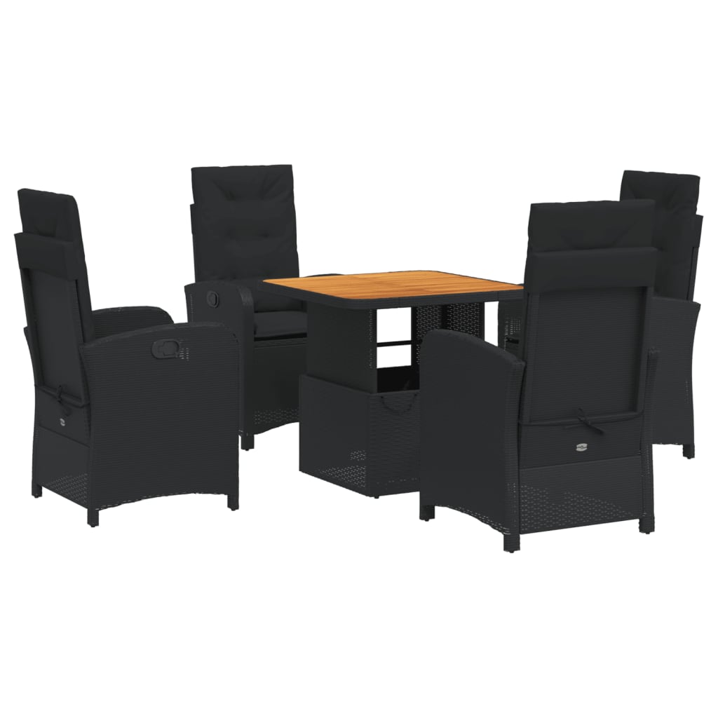 Ensemble à manger de jardin coussins 5pcs Noir Résine tressée