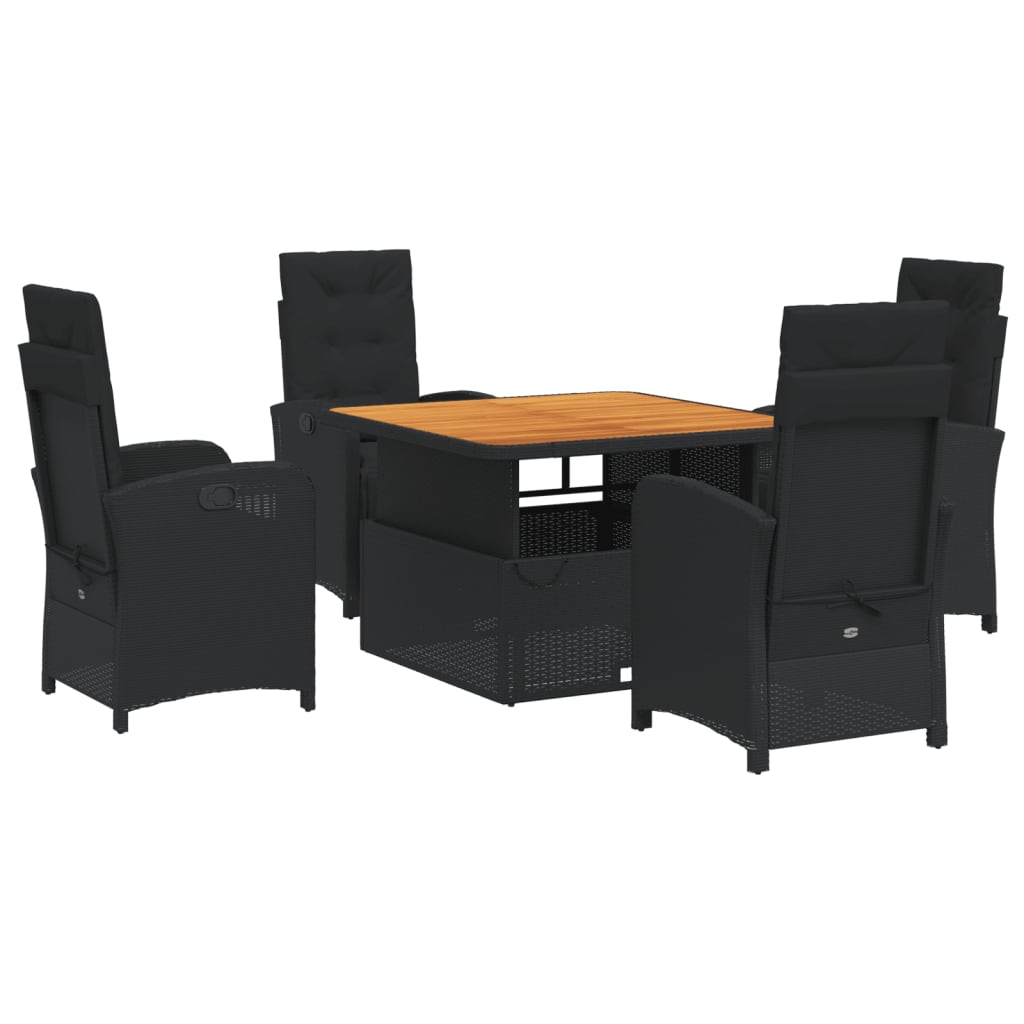 Ensemble à manger de jardin coussins 5pcs Noir Résine tressée