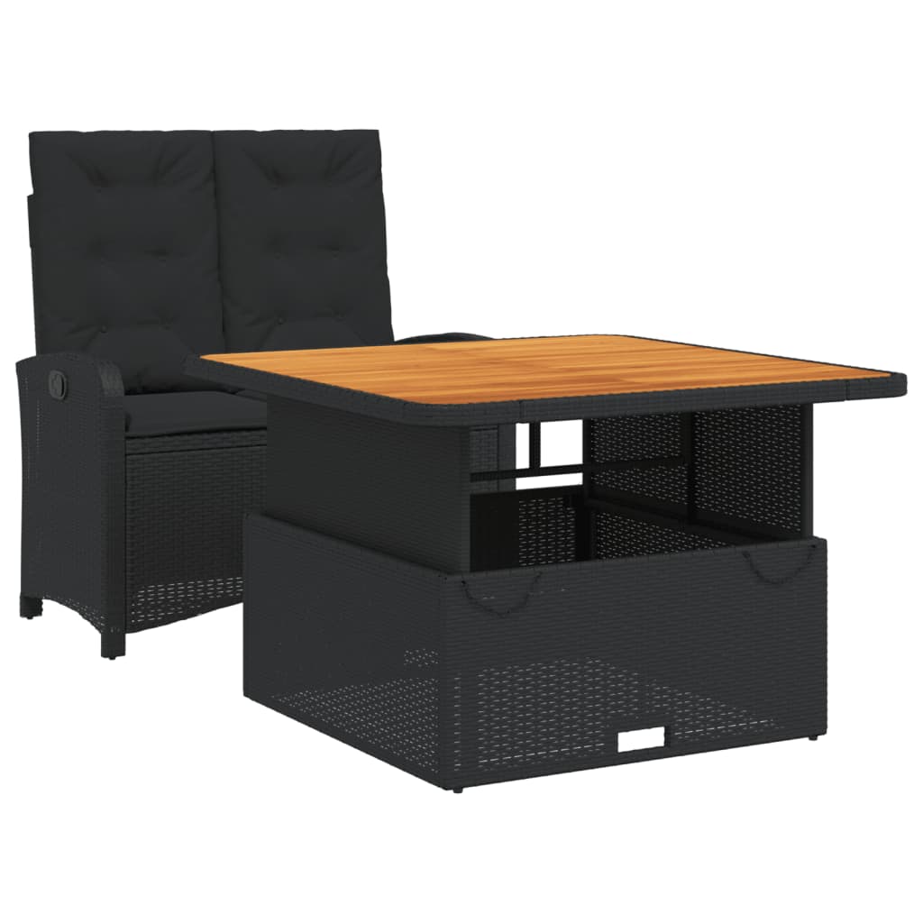 Ensemble à manger de jardin coussins 2pcs noir résine tressée