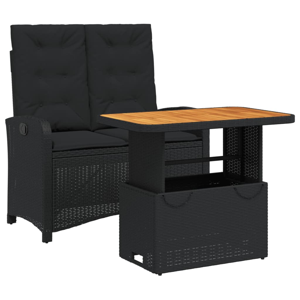 Ensemble à manger de jardin coussins 2pcs noir résine tressée