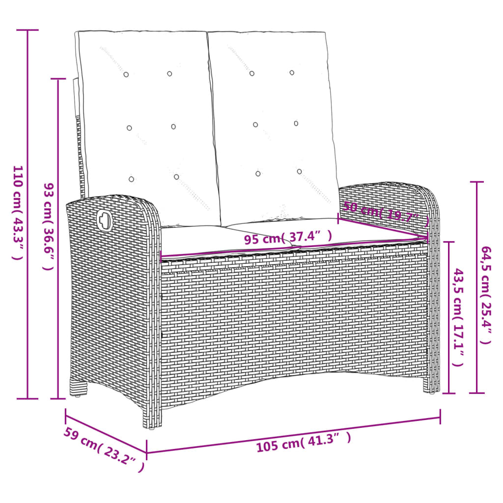 Ensemble à manger de jardin coussins 2pcs noir résine tressée