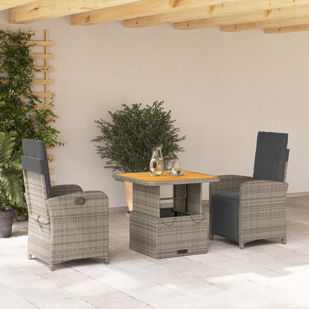 Ensemble à manger de jardin 3 pcs coussins gris résine tressée
